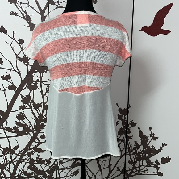 Jella Couture Coral Pink & Cream Size Small Striped Short Sleeve Blouse $25 - Picture 5 of 11